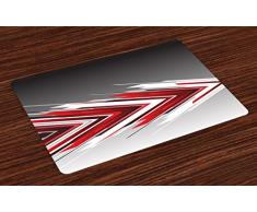 Lunarable Tischsets Rot Schwarz 4er Set Futuristische Moderne Pfeile in Ordnung Digital Art Print abwaschbar Stoff Tischsets für Esszimmer Küche Tischdeko Anthrazit Hellgrau Weiß