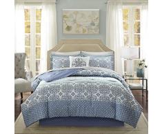 Madison Park Essentials Sybil Cal King Size Bettdecken-Set Bett in Einer Tasche – Blau gestreift – 9-teiliges Bettwäscheset – Ultra weiche Mikrofaser Schlafzimmer Tröster