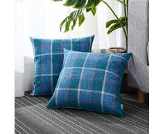 Home plus Kissenbezüge, 18 x 18 cm, Mehrfarbig, Dekokissen, 2 Kissen pro Set, gewebt, kariert, Textur-Webgewebe, weich blau