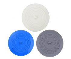 V-TOP Badewannenstopper 2 Stück, 15,2 cm großer Silikon-Abflussstöpsel für Waschbecken, Haar-Stopper mit flachem Saugnapf, für Küche, Bad und Wäsche Weiß/grau/blau