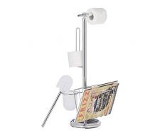 Relaxdays, Toilettenbürste, Bürstenhalter, Magazinhalter, HBT 69 x 30 x 22 cm, Silber WC Garnitur, Toilettenpapierhalter, 22 x 30 x 69 cm