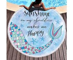 Bonsai-Baum Mandala Runde Strandtuch, indisches Hippie Tapisserie, Sandfeste Stranddecke, Kreis Meditation Yogamatte mit Quasten 150 cm 59 Mermaid 1