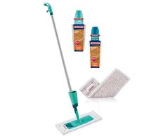 Leifheit Sprühwischer Starter Set Care und Protect für geöltes oder gewachstes Parkett und Laminat, Wischer mit superweichem Bezug für empfingliche Böden, Bodenwischer inkl. Pflegemittel 625ml