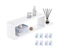 ZEETOON Badezimmerregal mit 6 transparenten Klebe-Halterungen, rechteckiger Kunststoffrahmen, weiß, wasserfest, abnehmbar, Heimdekoration, beschädigungsfrei für Wohnzimmer, Küche