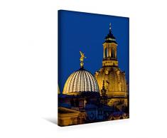 Calvendo Premium Textil-Leinwand 30 cm x 45 cm hoch, Dresden - Frauenkirche und Zitronenpresse | Wandbild, Bild auf Keilrahmen, Fertigbild auf echter Leinwand. der Zitronenpresse bei Nacht Orte Orte