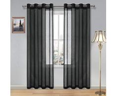 Dwcn Vorhang, Leinenoptik, Ösenvorhang, Voile, durchscheinend, für Wohnzimmer, 2 Stück 52x90 schwarz