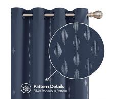 Deconovo Ösenvorhang, Bedruckt, Verdunkelungsvorhang, Paar, Foliendruck, Rautenmuster, Schallblock, für Wohnzimmer, 2 Paneele 52x45 Inch Marineblau