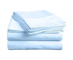 Bettlaken-Set, einfarbig, bedruckt, Leinen, Fadenzahl 400, 100 % Baumwolle, langstapelig, passend für Matratzen bis 38,1 cm tiefe Taschen, weicher Satin, Baumwolle, Bettlaken und Kissenbezug, luxuriöse Bettwäsche Queen Light Blue Solid