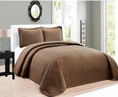 Elegant Home Tagesdecke, Übergröße, einfarbig, geprägt, Blumenmuster, gestreift, 3-teilig King / Cal-King coffee