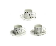 iSi Mix by mix022 City 3 Tassen Espressotasse mit Untertasse, Porzellan weiß mit Dekor schwarz