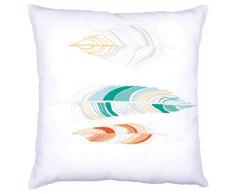 Vervaco Stickkissen Federn Klassische Stickerei vorgedruckt Stickpackung, Baumwolle, weiß, 40 x 40 x 0,3 cm