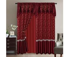 Luxury Home Collection Vorhänge mit Stickerei und durchsichtiger Rückseite, 139,7 x 213,4 cm, Fenstervorhang-Set für Schlafzimmer, Wohnzimmer oder Esszimmer burgunderfarben
