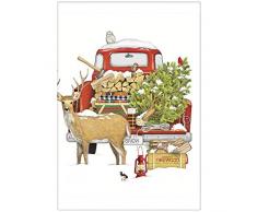 Mary Lake Thompson Mehlsack Handtuch für Weihnachten, Roter Truck, Brennholz, Hirsch