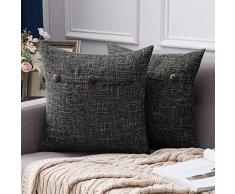 MIULEE Dekorative Lendenwirbel-Kissenbezüge, Landhaus-Stil, Leinen, Kissenbezüge, Vintage-Dekor, Beige für Couch Sofa Schlafzimmer Auto 2 Pieces, 18x18 Three Button-Black