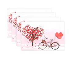 wozo Valentine s Day Tisch-Sets Tisch Matte, Romantische Liebe Herz Heart Baum Tree Fahrrad 30,5 x 45,7 cm Polyester Tischset für Küche Esszimmer, Polyester, mehrfarbig, Package Quantity: 4