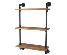 AddGrace Vintage 3-stöckiges Rohrregal, Wandmontage, Industrie-Schweberegal, offenes Bücherregal, Metallrahmen und Holz, 61 x 25,4 cm 3-Tier