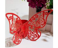 Pi-Pi 100 Stück 3D Schmetterling Papierservietten Ringe Hochzeit Party Serviette Tischdeko Restaurant rot