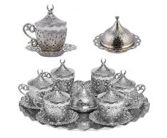 Alisveristime 27 PC Türkische Griechischen Arabische Kaffee Espresso Tasse Untertasse Set (Gelincik) Silber