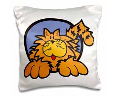 3dRose PC 117464 _ 1 Cute Orange flauschig Katze in blau Kreis Retro Style Animal Pet Kitty Cartoon-Pillow Fall, 16, durch 40,6 cm