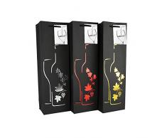 GeschenktÃ¼ten mit GeschenkanhÃ¤nger und Griffen, Silhouettenglas und Weinreben-Design, Schwarz, 6 StÃ¼ck Weinflaschenhalter fÃ¼r JubilÃ¤um, Geburtstag, besondere AnlÃ¤sse, H: 39 cm, B: 12 cm, T: 9 cm