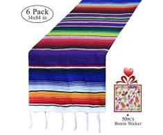 YOKISTG 6 Stück mexikanische Sarape-Tischläufer 35,6 x 213,4 cm für Party, Outdoor, Esszimmer, Küche, Tisch, Fransen, Baumwolle Tischläufer