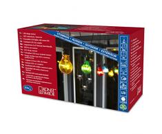 Konstsmide 2398-500 LED Biergartenlichterketten System Basis-Set: Transformator u. Lichterkette erweiterbar bis max. 4 Ketten / für Außen (IP44) / 24V Außentrafo / 10 bunte Birnen / 80 warm weiße Dioden / schwarzes Kabel