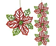 BANBERRY DESIGNS Rote Weihnachtsstern – Set mit 4 roten und grünen bemalten Glitzer-Ornamenten – Weihnachtsblumen zum Verzieren eines Baumes