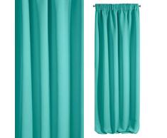 EUROFIRANY Verdunkelung Vorhang Türkis Blickdicht Satin Kräuselband Gardine Einfarbig 135x270 cm 1 Stk. Modern Wohnzimmer Schlafzimmer Kinderzimmer