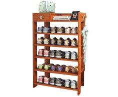 Jerry & Maggie 5 Etagen 100% massives Holz Schuhregal mit Einer Schublade/Schuh Abstellflächen freistehend Flach Schuhregale Klassischer Stil – Multi-Funktion Regal Organizer 5 Tier Natural Wood Tone