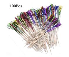 Yugust Tischgeschirr Partyschild Deko Einweg Bar Zahnstocher Gastronomie Dekoration Bambusstäbe für Obst Dekoration Party Supplies 100pcs bunt