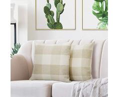 Volcanics Buffalo Karo Plaid Überwurfkissenbezüge, 2er Set, dekorative quadratische Kissenbezüge, Kissenbezüge, 50,8 x 50,8 cm, für Heimdekoration, Sofa, Schlafzimmer, Beige und Weiß