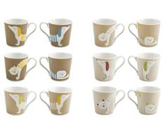 Royal Norfolk Kaffeetasse aus Porzellan, Motiv Hund/Katze, 6 Stück