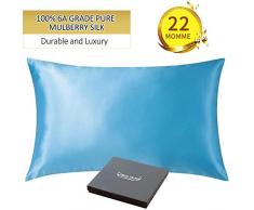 Zimasilk Kissenbezug aus 100 % Maulbeerseide, 22 Momme, für Haar und Haut, beidseitig natürliche Seide, 1 Stück King 20”x36” himmelblau