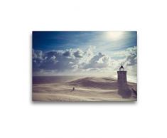 Calvendo Premium Textil-Leinwand 45 cm x 30 cm quer, Sandsturm am Leuchtturm | Wandbild, Bild auf Keilrahmen, Fertigbild auf echter Leinwand, Leinwanddruck: in Nordjütland, Dänemark Natur Natur