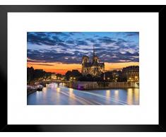 Poster Gießerei Notre Dame Cathedral Seine River Paris Frankreich Bei Sonnenuntergang Foto Kunstdruck von proframes 26x20 inches Matted Framed Poster