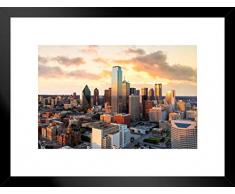 Poster Foundry Fotoposter Dallas Texas Cityscape Skyline at Sunrise Reunion Tower 45,7 x 30,5 cm Framed Matted in Black Wood 26x20 inch Mehrfarbig / 11611