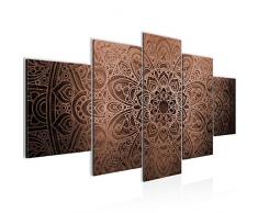 Bilder Mandala Abstrakt Wandbild Vlies - Leinwand Bild XXL Format Wandbilder Wohnzimmer Wohnung Deko Kunstdrucke Braun 5 Teilig - MADE IN GERMANY - Fertig zum Aufhängen 101253c