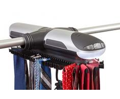 Etienne Alair Motorisierter Krawattenhalter und Gürtel-Organizer für den Kleiderschrank mit kühlen LED-Lichtern, batteriebetrieben, inklusive Tasche für Krawatten und Clip