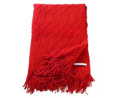 ESPRIT Weave Plaid Decke Tagesdecke Kuscheldecke Wolldecke Couchdecke Sofadecke, Polyacryl, Rot, 200 x 140 cm