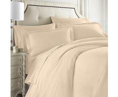 Clara Clark Bettwäsche-Set, 7-teilig, inkl. Spannbettlaken, Bettdecke, Kissenbezüge King cremefarben