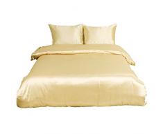 uxcell Ultra Soft Silky Satin Solid Color 3-teiliges Bettwäsche-Set - 1 Bettbezug und 2 Kissen Shams könig goldton