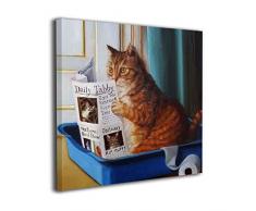 HIBIPPO Papier-Wandbild mit Katzen-Motiv zum Lesen von Zeitungen, Wanddekorationen für Schlafzimmer, Esszimmer, fertig zum Aufhängen 16x16 weiß