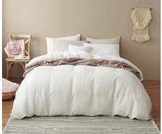 DAPU Pure Stone Washed Leinen Bettbezug Set 100% French Natur Flachs (King, Natural Bettwäsche, Betttuch, Spannbetttuch und 2 Kissenbezügen) Full/Queen weiß