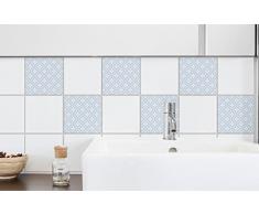 Plage 6 Fliesen Sticker Fiore blau, Vinyl, 15 x 0.1 x 15 cm