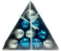 MG Decor Madhus Collection Weihnachtskugeln in Geschenkbox, 7,6 cm, Blau / Silberfarben, 10 Stück