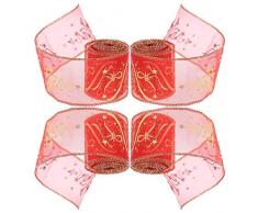 TUANTUAN Weihnachts-Schleifenband mit rotem Draht, für Weihnachtsdekoration, Geschenkverpackung, Party-Dekoration, 4 Stück