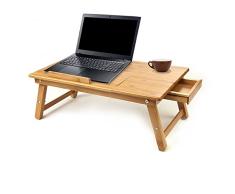 Mind Reader Laptop Lap Desk Flip Top with Drawer, Foldable Legs, Breakfast Tray, Bamboo Brown