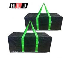 Große Aufbewahrungstasche, wiederverwendbar, strapazierfähig, mit Tragegriff, Reißverschluss, vergleichbar mit IKEA Frakta Taschen, Boxen und Mülleimern, Lehrer lieben diese Tasche. Stilvolles Schwarz mit grünen Griffen. Set mit 2 Beuteln