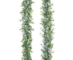 LSKYTOP Künstliche Eukalyptus-Girlande beflockt Weinrebe 14,5 cm Lange künstliche Eukalyptusblätter Pflanzen Ranke für Tischfeste, Party-Dekoration