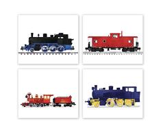 AtoZStudio Wandbild Zug - Set mit 4 Drucken // Zug Dekor // Kinderzimmer Poster // Geburtstag Party Dekoration // Transport Kunst Bilder // Lokomotive Dampfmaschine Druck für Jungenzimmer 8x10 Set 4
